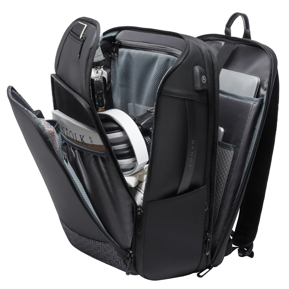 Rucsac laptop 15,6 inch si tableta, port USB, din poliester rezistent la stropi de apa, buzunar antifurt, potrivit pentru calatorii, unisex, BANGE, BG22005