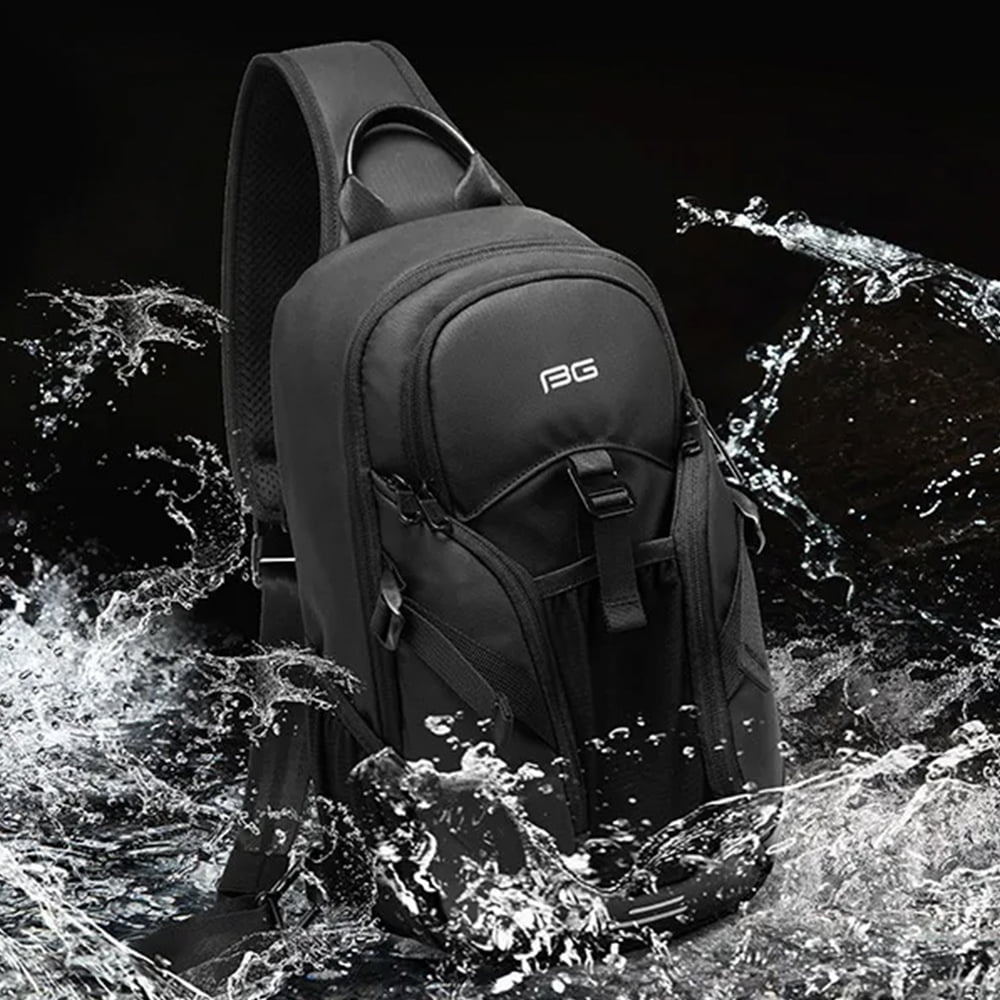 Geanta crossbody, tip rucsac, multifunctional, compartiment tableta, cu elemente reflectorizante, cu port USB, din poliester rezistent la stropi, unisex, BANGE, BG77120