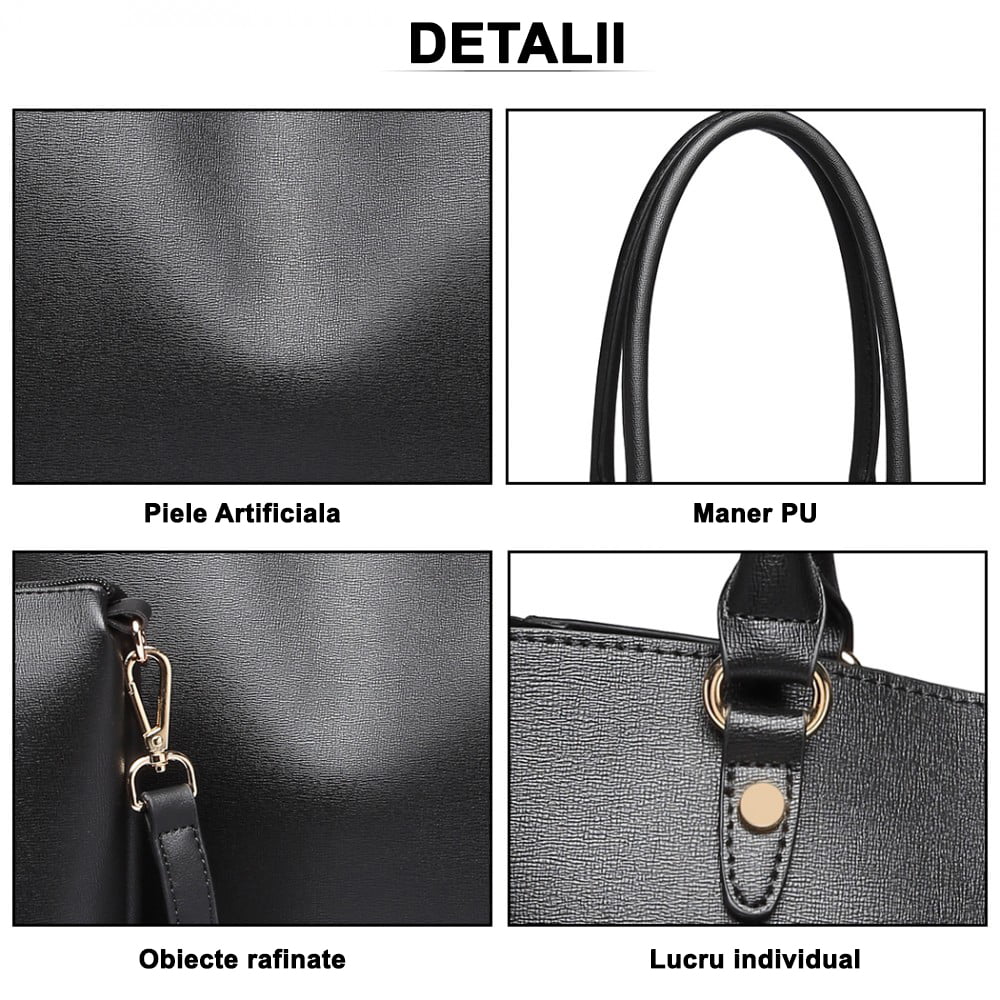 Geanta dama, set din 2 bucati, din piele ecologica, rezistenta la stropi, Miss Lulu LH6895